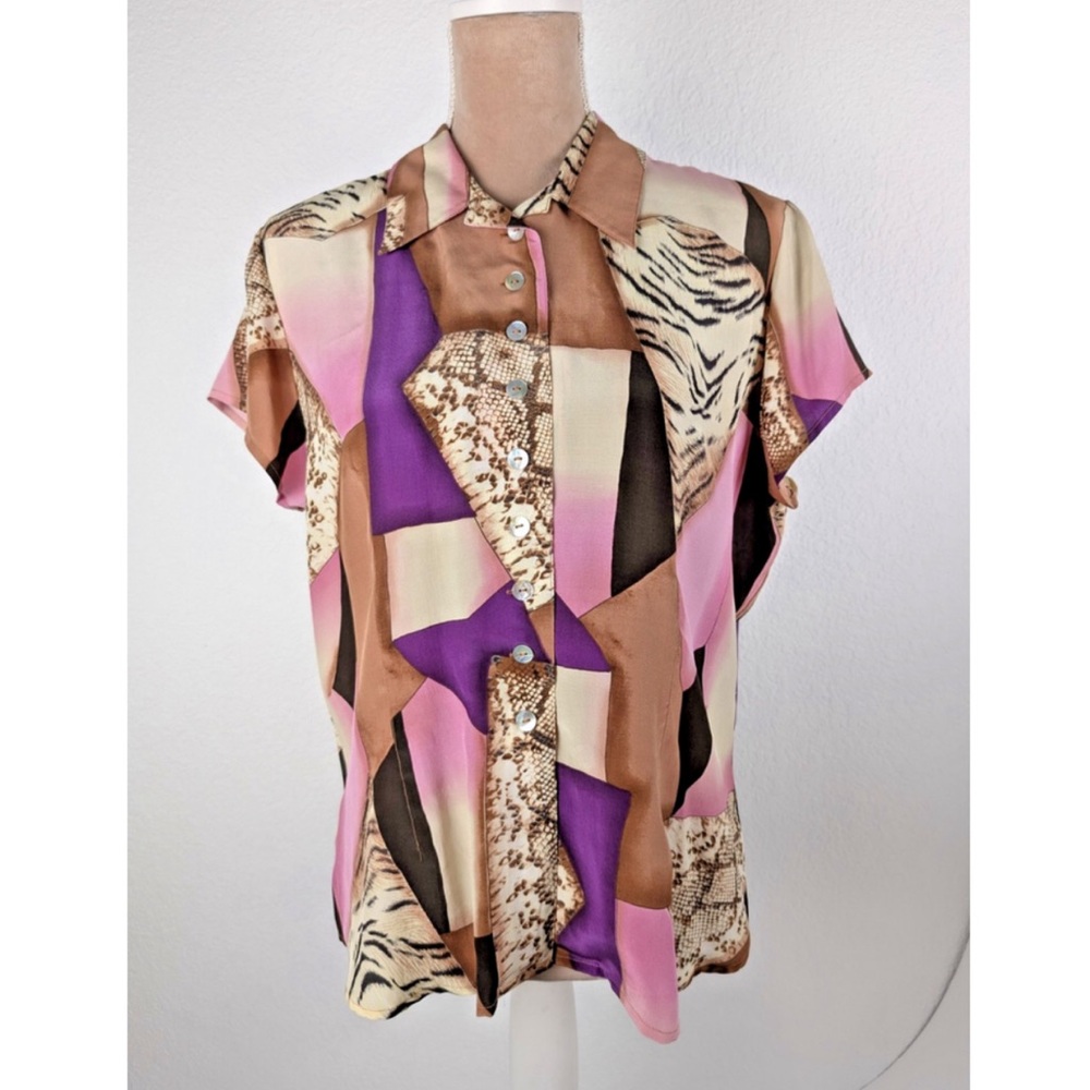 Women's Multicolor Patchwork Button-Up Top - image 1